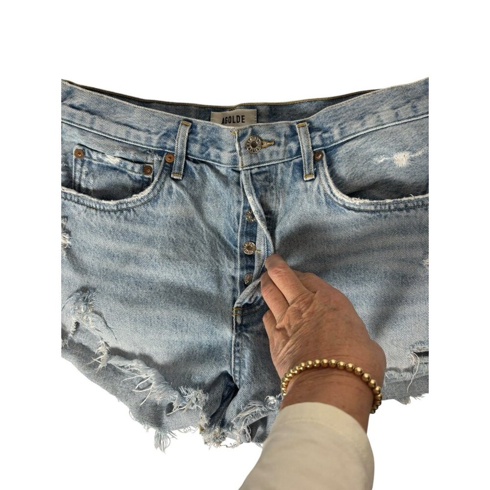 Agolde Shorts Womens 30 Parker Cutoff Distressed Denim  in Swapmeet Light Wash - Picture 6 of 9